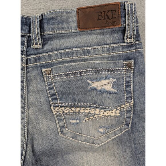 BKE Jeans Womens SZ 28 Blue Payton Slim Straight Embroidered Distressed Whiskers - Picture 10 of 15